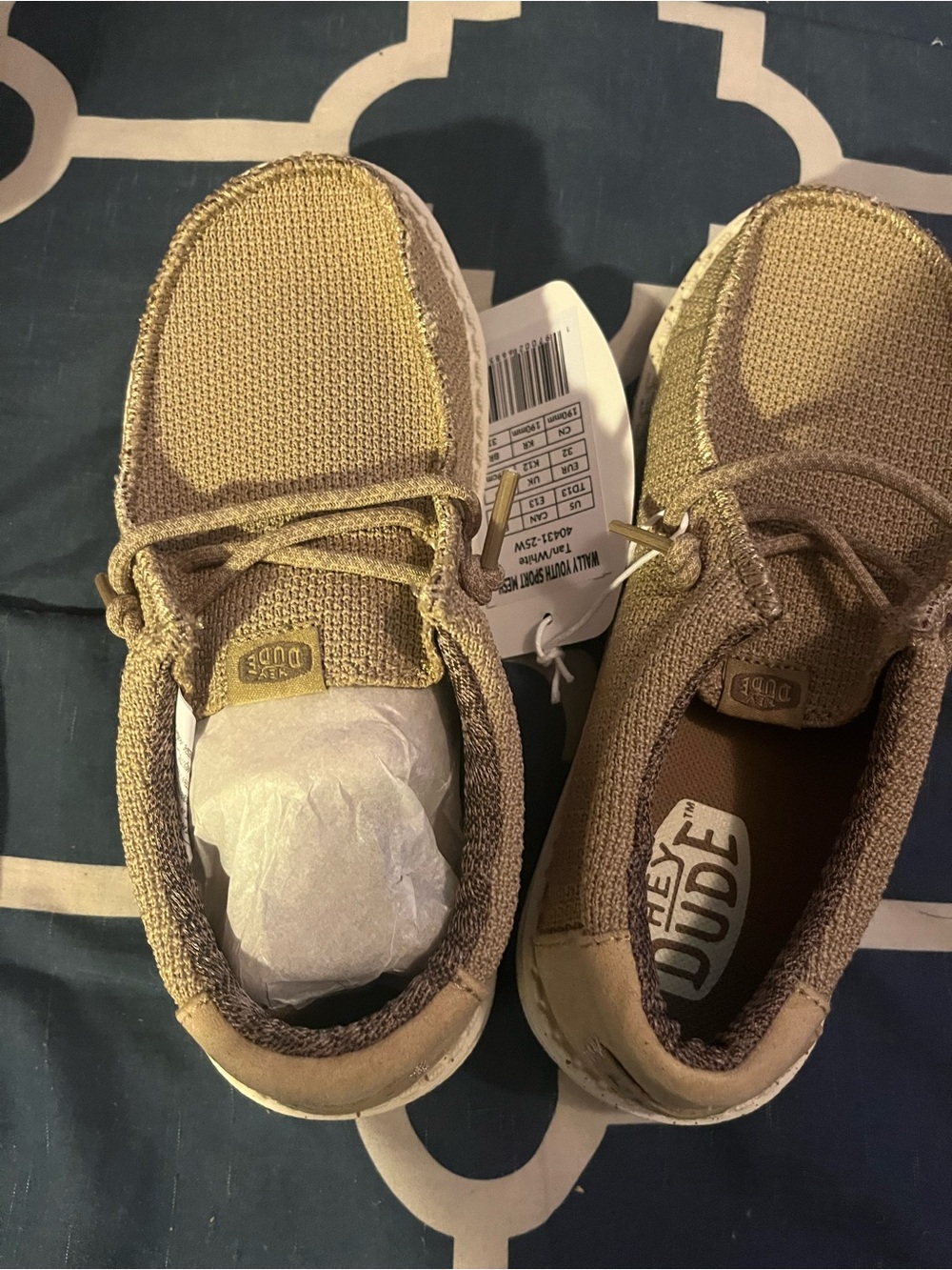 Hey Dude Kids Light Brown Knit Slip-On Sneakers